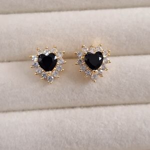 Black onyx Heart Shape Diamonds Studs Earrings